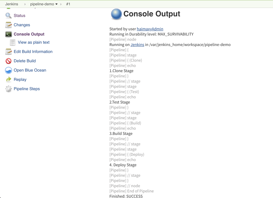 console output