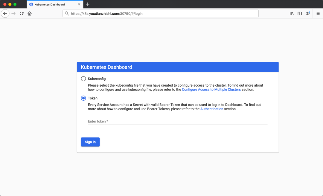 k8s dashboard login